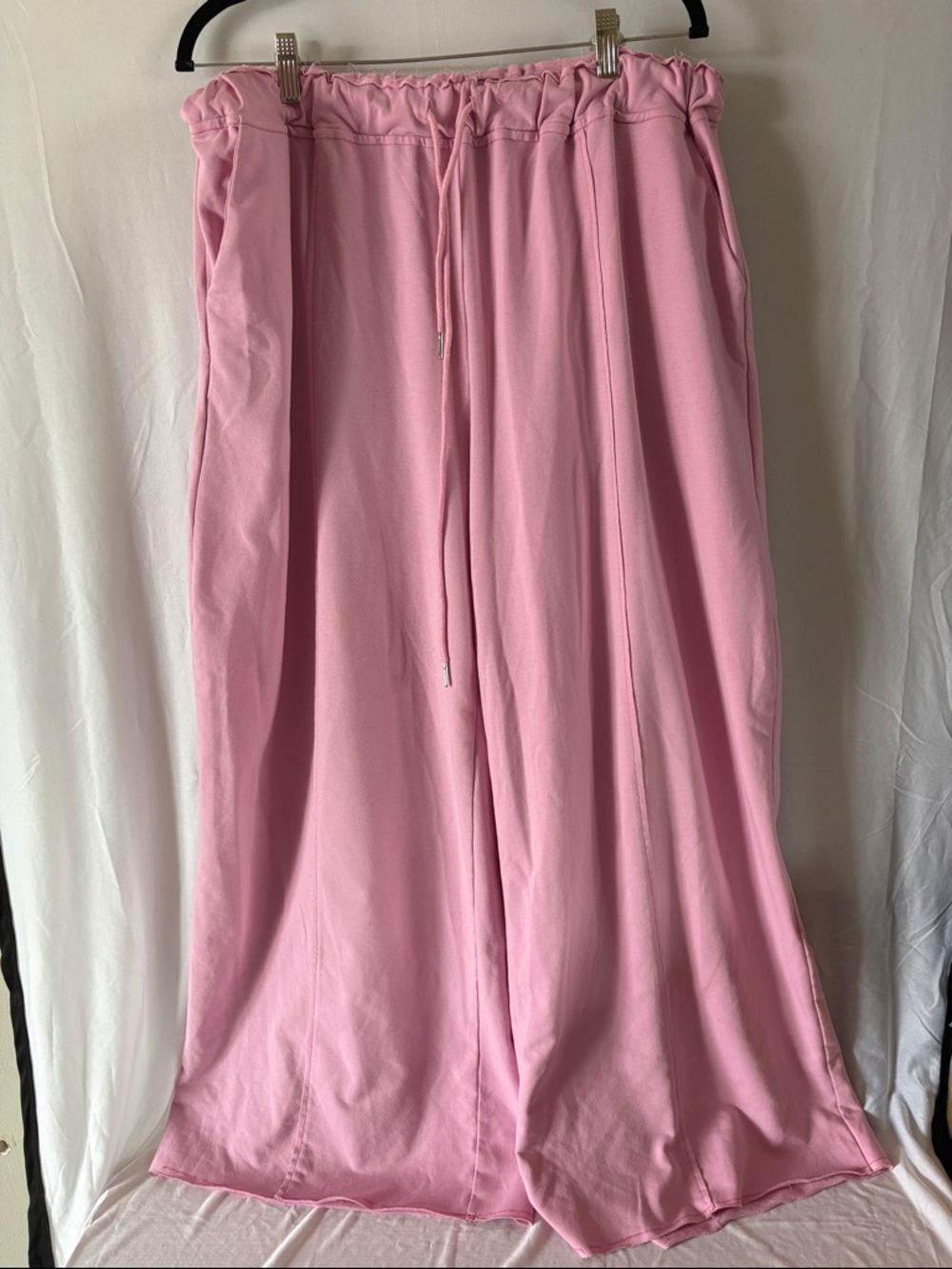 Pink Wide Leg Drawstring Sweats with front Seam